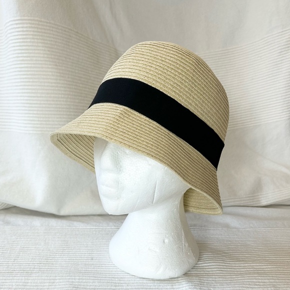 Paper Straw Cloche Hat With Black Ribbon Trim - Picture 8 of 13